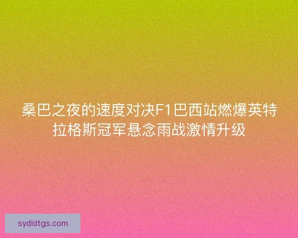 桑巴之夜的速度对决F1巴西站燃爆英特拉格斯冠军悬念雨战激情升级